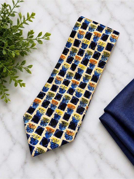 Ermenegildo Zegna Other - ERMENEGILDO ZEGNA Floral Geometric Silk Tie Multicolor Designer Blocks